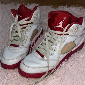 AUTHENTIC used Jordan White and Red High-Top Sneakers